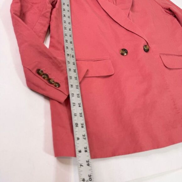 LOFT Jacket Blazer Womens 12 Pink Double Breasted Linen Blend  Career Preppy - Picture 2 of 8